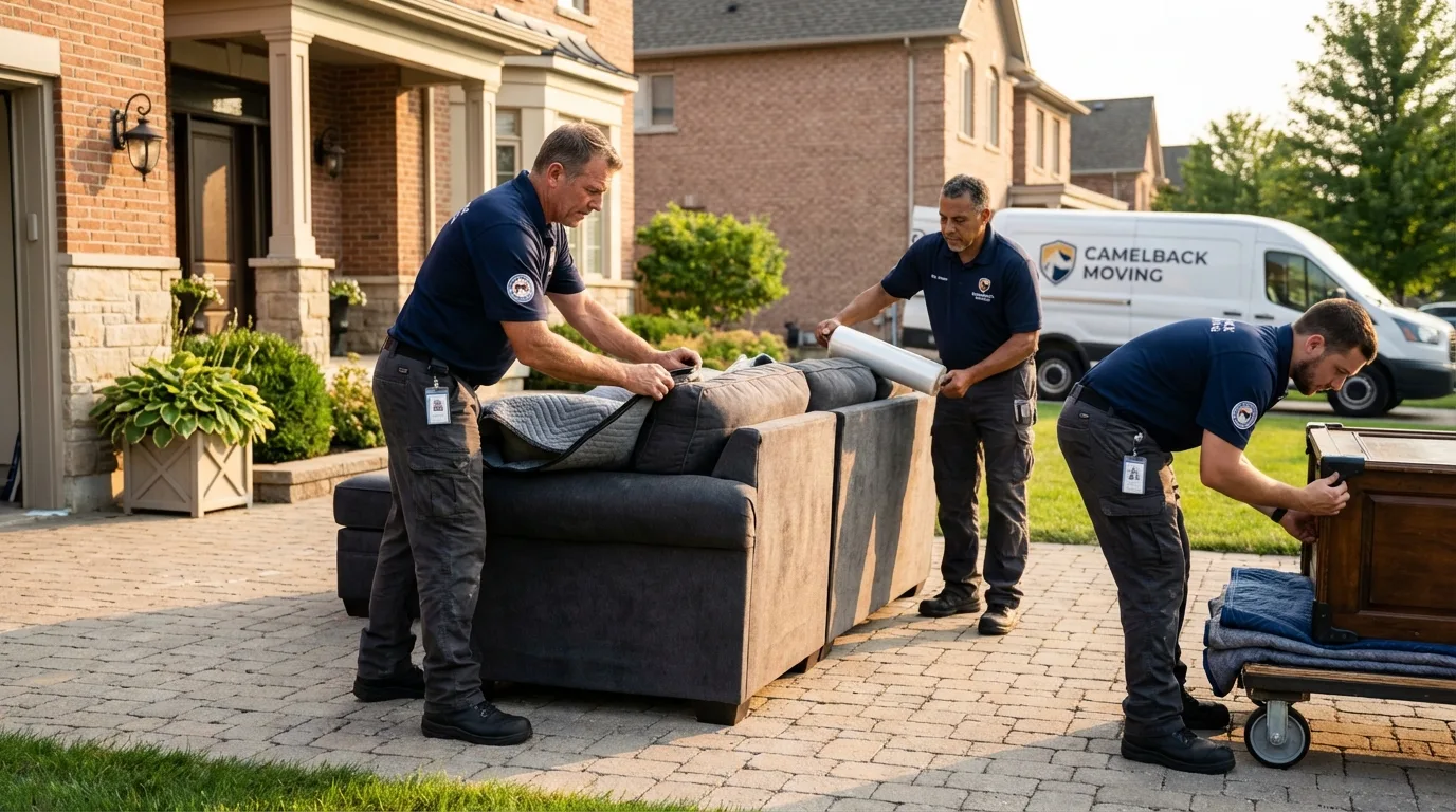 Large estate moving crew wrapping furniture in Berea, OH
