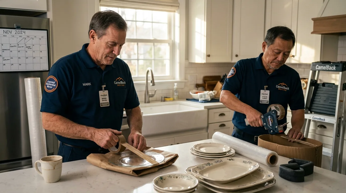 Professional crew packing kitchen dishware in Berea, OH